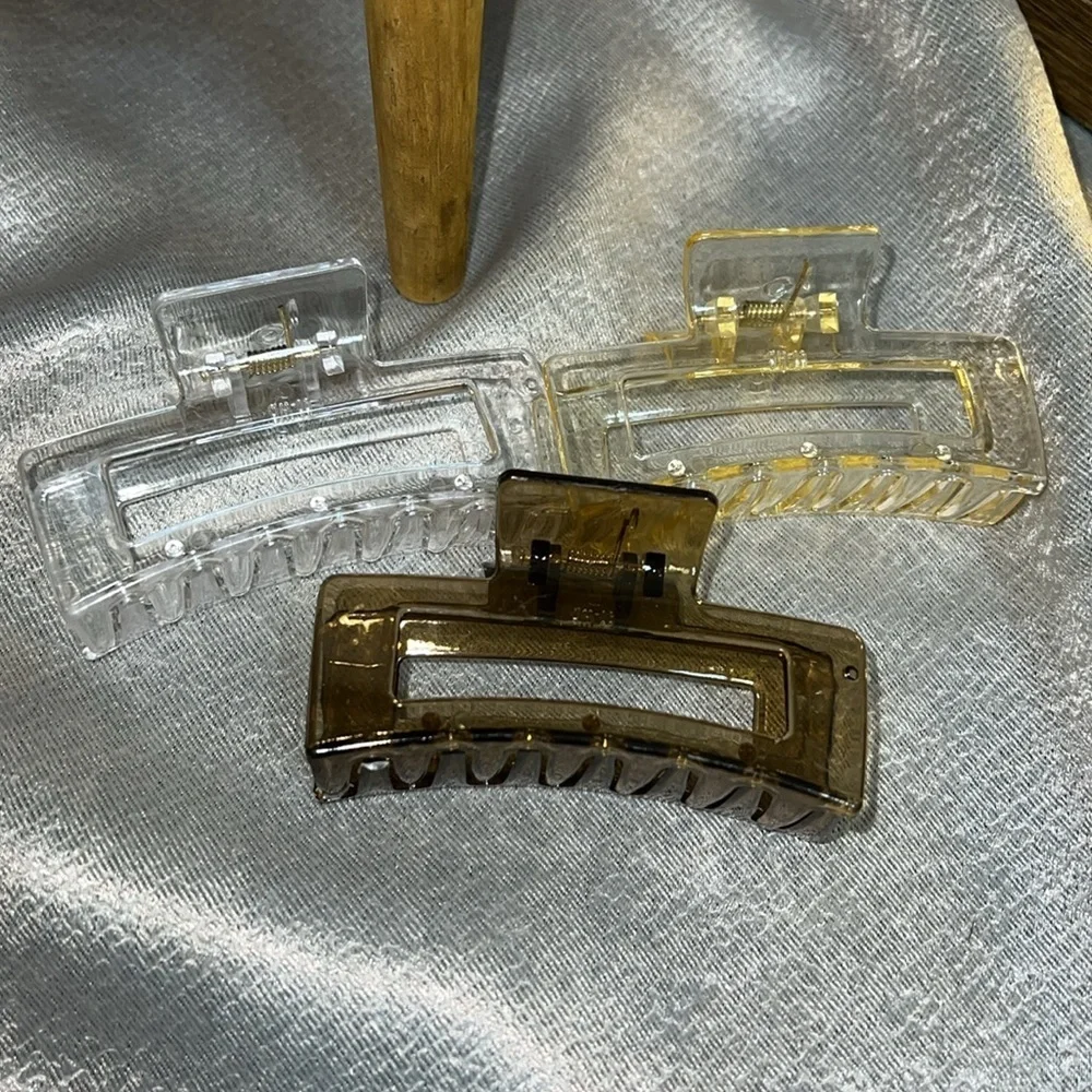 3pcs Clear Minimalist Casual Rectangle Hair Claw